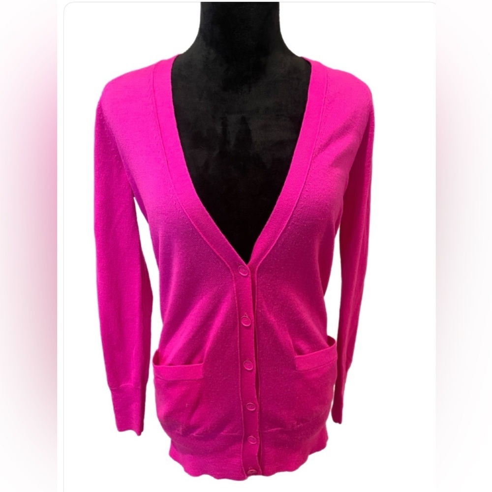J. Crew 100% Merino Wool Hot Pink Button-Up Cardigan- extra small